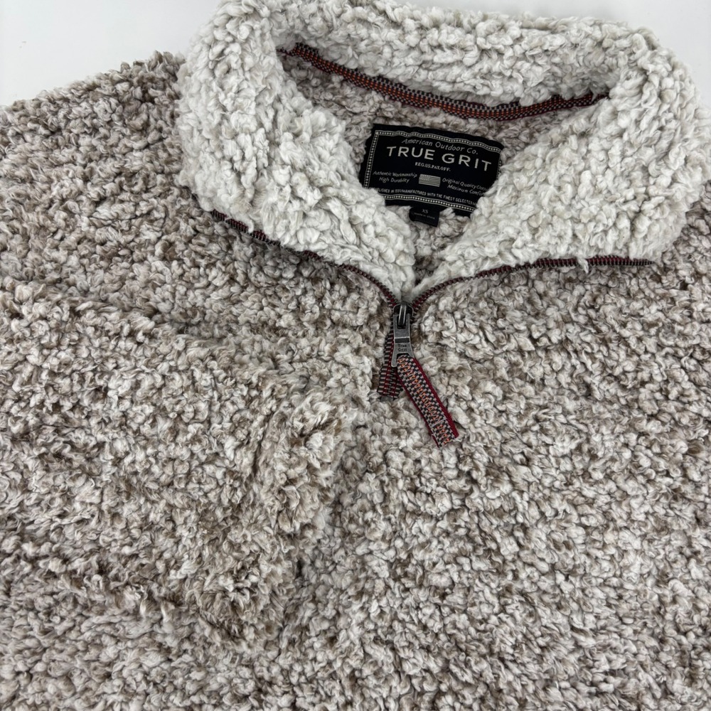 True Grit Pullover‎ Mens XS Brown Frosty Tipped Sherpa Fleece Quarter Zip
